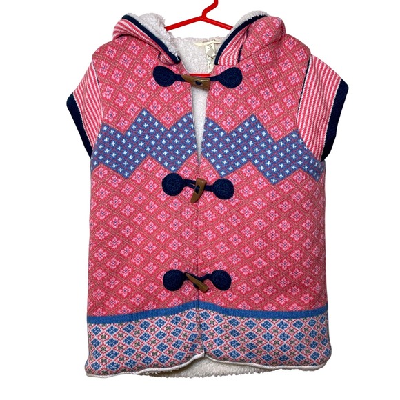Matilda Jane Other - Matilda Jane Girls Knit Hooded Vest Size 10 Pink Blue Fair Isle Sherpa Lined